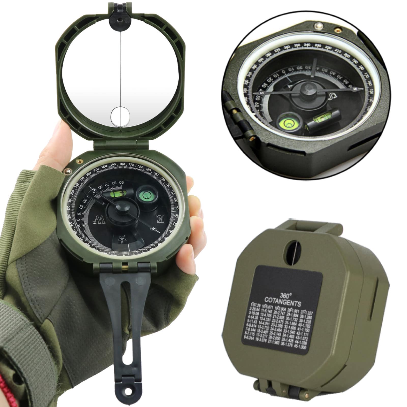 Professional High-Precision Outdoor Compass, Fluorescent, Waterproof, Multifunctional For Various Occasions, Such As Geological Prospecting, Orientation, And Outdoor Activities - Army Green - View 1