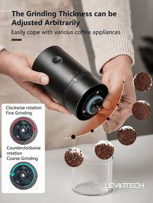 LEVIATECH 1pc USB Rechargeable Electric Coffee Grinder, Compact Portable Coffee Grinder With Professional Ceramic Grinding Core And Adjustable Grind Settings, Suitable For Home, Office, Travel, School And More - HB-985 - View 13