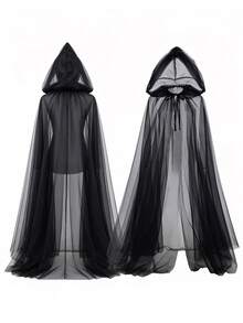 1 buah Jubah Jala Berkerudung Halloween - Cocok untuk Pertunjukan Panggung, Cosplay, Hadiah, dan Pesta - Jubah Berkerudung Hitam - Desain Berlapis-lapis, Halloween, Cosplay, Pesta Kostum, Pesta - Hadiah Sempurna - MultiWarna - View 2