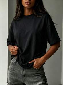 Women's Fashion Loose Short Sleeve T-Shirt | Exquisite Design | Summer Essential | Easy To Match | Showcase Your Style - Black - View 3