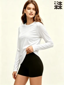 mulinsen Women's Long Sleeve Sports T-Shirt, Elastic Quick-Dry Smooth Skin-Friendly, Gym Workout Outdoor Running Exercise - White - View 4