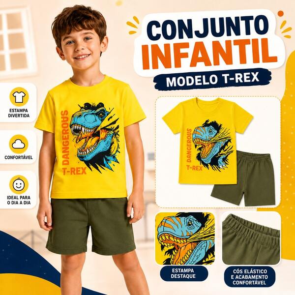Kit 1,2 e 5 Conjuntos de Roupa Conjunto Infantil e Juvenil Menino Verão Tamanho 01 ao 14