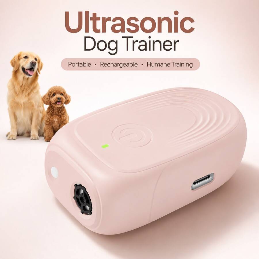 Đồ dùng cho chó, máy đuổi chó siêu âm mini, quét tần số 20-30kHz, đèn chớp, 300mAh, cổng Type-C, an toàn ngoài trời - Màu Hồng baby - Xem 1