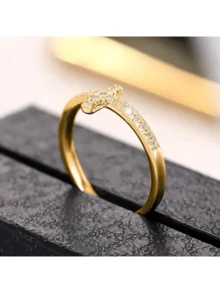 復古波希米亞風 18K 金鍍十字架鋯石戒指，女款婚禮訂婚珠寶飾品 - 金色 - 查看 3