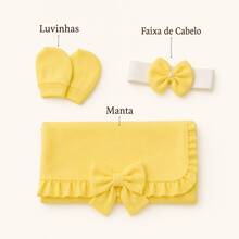Luxury 5-Piece Yellow Baby Girl's Going-Home Outfit - Embroidered Jumpsuit With Bows, Blanket, Gloves, And Headband - Soft Knit Newborn Layette Kit - 黃色 - 查看 2