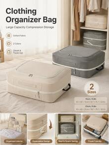 Clothing Storage Bag Set, Large Capacity Compression Storage Boxes, Suitable For Down Jackets, Clothes, Bedding And Bed Linens, Foldable Luggage Packing Cubes, With Zipper Handles, Travel Essentials, Closet Storage, Home Storage, Vacation Packing Set - Multicolor - View 2