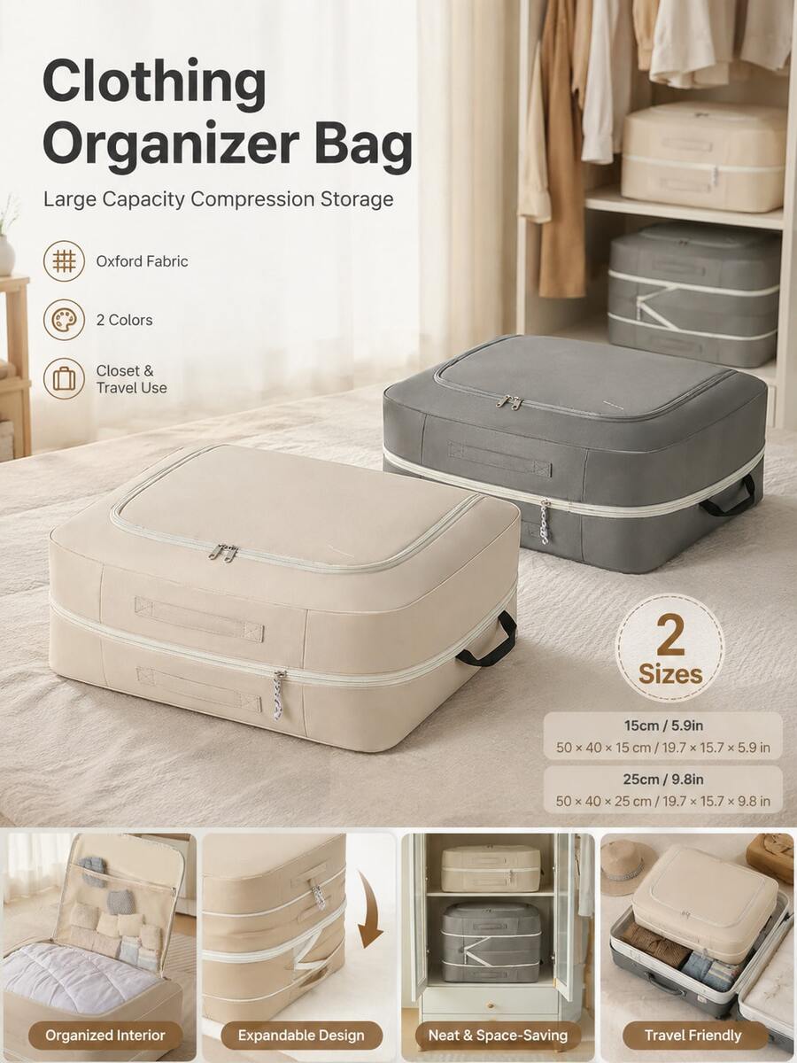 Clothing Storage Bag Set, Large Capacity Compression Storage Boxes, Suitable For Down Jackets, Clothes, Bedding And Bed Linens, Foldable Luggage Packing Cubes, With Zipper Handles, Travel Essentials, Closet Storage, Home Storage, Vacation Packing Set