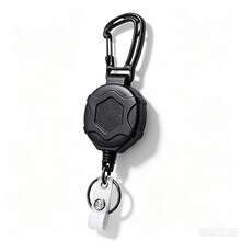 Retractable Badge Reel Carabiner Clip Heavy Duty Anti-Loss Key Holder Outdoor Hiking Keychain - Black - View 3