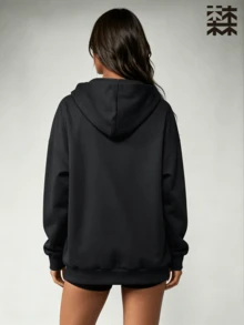 mulinsen Women's Slim Fit Zip-Up Sweatshirt, Drawstring Long Sleeve Casual Sports Jacket - Black - View 9