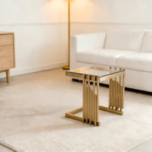 Modern Square Coffee Table Gold Clear - Side Table With Glass And Stainless Steel Frame - 金色 + 透明 - 查看 1