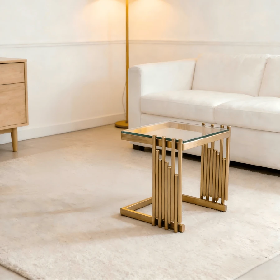 Modern Square Coffee Table Gold Clear - Side Table With Glass And Stainless Steel Frame - 金色 + 透明 - 查看 1