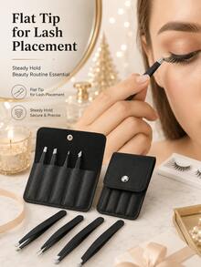 1/5pcs Eyebrow Tweezers Set, Stainless Steel Precision Tweezers Set With Storage Box, Slanted Tip And Fine Tip Tweezers, Suitable For Beauty Makeup, Eyebrow Grooming, Eyelash Extensions, Travel Makeup Accessories, Portable Makeup Tools, Home Vanity Essentials, Perfect Gift - Multicolor - View 6