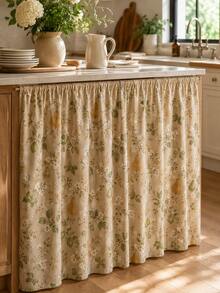 Rok Wastafel Motif Kebun Buah Pir Vintage, Tirai Penutup Meja Rias Kamar Mandi Gaya Rumah Pertanian Krem, Kain Dekorasi Kabinet Bergelombang dengan Pola Bunga Buah untuk Penyimpanan Dapur Kamar Mandi dan Penataan Rumah Musim Gugur - MultiWarna - View 8