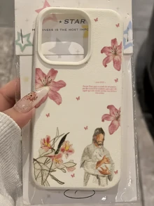 1件 白色聖經耶穌百合花個性化極簡全包覆TPU防摔手機殼，適用於Apple 18 17 16 15 14 13 12 11 Pro Max Air 及系列 - 彩色 - 查看 3