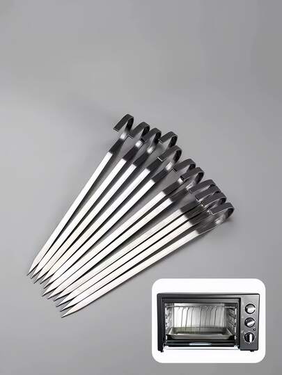 18 cm Düz Paslanmaz Çelik Askılı Şişler, Ev Fırını, Barbekü, Air Fryer ve Ocak İçin, 10/20/30 Adet