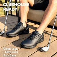 Low-Top Lace-Up Men's Golf Shoes, Anti-Slip Wear-Resistant, Waterproof Upper, Spikeless Design, Suitable For Multiple Occasions - Black - View 7