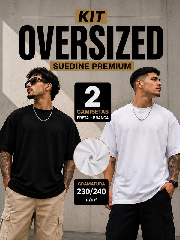 Conjunto 2 Camiseta Oversized Suedine Algodão Premium Camisa Streetwear Alta Qualidade Basica