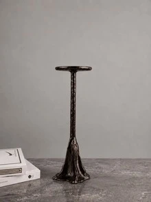 Textured Hammered Silver Tall Candle Holder, Asymmetrical Wavy Base Pillar Candle Stand, Vintage Luxury Tabletop Candlestick For Living Room, Dinner Party, Home Decor - Copper Hill Candle Holder - View 9