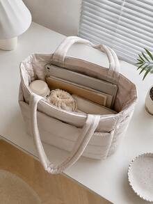 1 pieza Bolso tote acolchado para mujer, diseño de bolsillo delantero de gran capacidad, asas dobles, adecuado para la temporada escolar, desplazamientos, yoga, viajes cortos, almacenamiento diario - Varios estilos - Ver 3