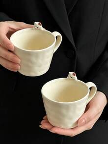 1pc Cute 3D Cat Ceramic Cup, 3D Cat Dessert Cup, Coffee Cup, Afternoon Tea Dessert Tableware, Beautiful Gift For Friends, Suitable For Home, Restaurant, Cafe, Dessert Shop, Gathering, Party - Beige - View 11