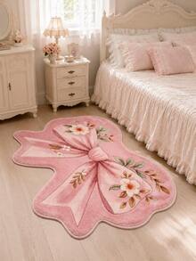 1pc Sweet Pink Floral Bow Shaped Rug, Soft Long Pile Asymmetrical Decorative Mat, Suitable For Bedroom, Bathroom, Vanity, Entryway And Girls Room, Romantic Country Style Home Decor, Multiple Sizes, Bathroom Decor, Autumn Home Decor - Pink - View 6