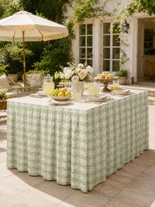 1pc-Sage Green Stretch Table Skirt For Rectangle Table, Elastic Table Skirt With Hook And Loop Fastener, Reusable Washable Fitted Table Cover Skirt For Dining Table, Party, Buffet, Wedding, Everyday Home Decor - Multicolor - View 4
