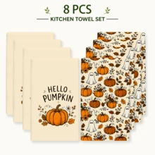 2pcs, Autumn Halloween Theme Towels, Single-Sided Print, Rectangular, Cartoon Pumpkin 2D Design, Soft And Comfortable, Durable, Odorless, Suitable For Bathroom, Kitchen, Beach And Pool - Multicolor - View 13