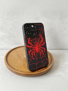 Cool Black Matte Phone Case, Red Spider & Spider Web Print Soft TPU Protective Shell, With Raised Camera Buffer Ring, Anti-Fingerprint & Anti-Scratch, Fashionable & Cool, Unique Gift For Men & Boys, Compatible With IPhone 17 Pro Max/17 Pro/17/16 Pro Max/16/15 Pro Max/15/14/13/12/11 Series - Black - View 5