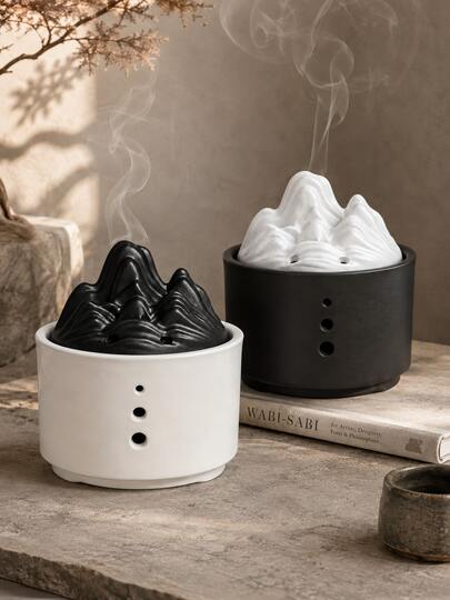 1pc Wabi‑Sabi Mountain Shape Incense Burner, Retro Black White Incense Holder, Aromatherapy Censer For Home Tea Room Desktop Decor, Meditation Yoga Table Ornament Gift