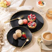 2/12/25/50pcs Set 7.5 Inch Dessert Plates And 10.25 Inch Dinner Plates, Black Gold Rim Plates, Suitable For Weddings, Anniversaries And Celebration Party Tableware - Black - View 5