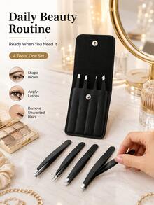 1/5pcs Eyebrow Tweezers Set, Stainless Steel Precision Tweezers Set With Storage Box, Slanted Tip And Fine Tip Tweezers, Suitable For Beauty Makeup, Eyebrow Grooming, Eyelash Extensions, Travel Makeup Accessories, Portable Makeup Tools, Home Vanity Essentials, Perfect Gift - Multicolor - View 10