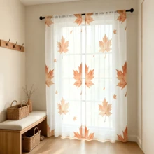 2pcs Maple Leaf Printed Home Decoration Curtains,Rod Pocket, Simple Artistic Style Elegant Window Curtains, Suitable For Kitchen, Coffee Shop, Restaurant, Balcony, Garden, Bedroom, Thanksgiving, Autumn Decoration - Multicolor - View 9