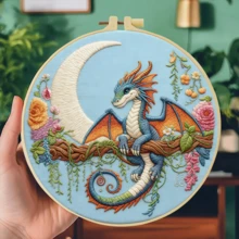 1PC 20*20cm/7.9*7.9in,The Dragon And The Flower Embroidery Kit, DIY Handmade Embroidery Set For Adult Beginners, Home Gift, Women's Sewing Gift, Including User Manual, Printed Pattern Fabric, Embroidery Frame, Needle And Thread. - The Dragon and the Flower - View 16
