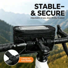 1pc Bicycle Handlebar Bag, Thickened Wear-Resistant Touchscreen Front Bag, Dual Straps Secure Large Capacity Zipper Portable Cycling Phone Storage Bag, Mountain Bike Road Bike Commuting Cycling Gear - Black - View 2