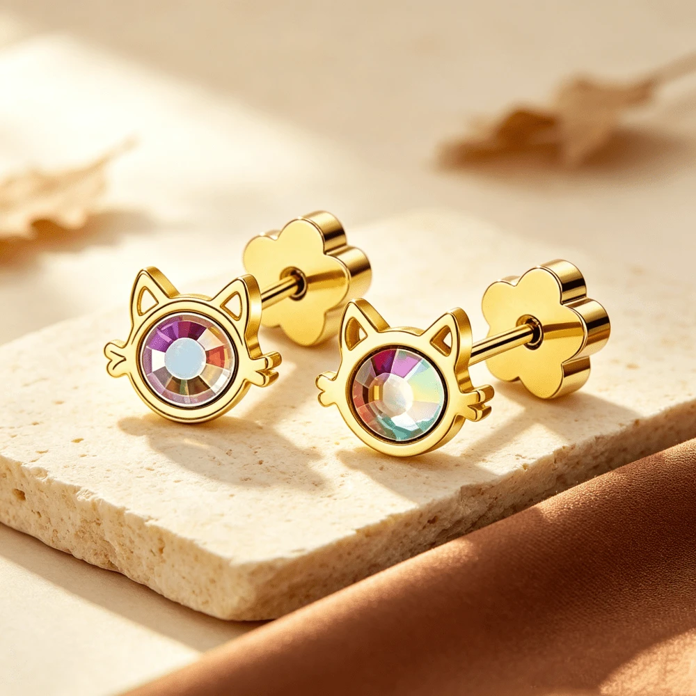 SHZYLN 1 Pair Cute Cat‑Shape Screw‑Back Piercing Stud Earrings, Delicate Ear Ornament, Fashion Accessory For Daily Wear, Dating And Holiday Present - Cat Stud Earrings - View 1