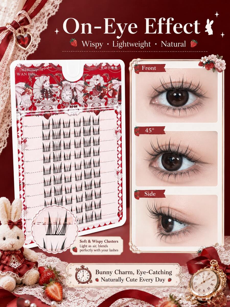WANPIN WAN PIN Cute Rabbit Style Lightweight False Eyelashes, Natural Voluminous Fairy Style Faux Cluster Lashes, Large Capacity Natural Look, 9-12mm Length, C Curl, Natural Eye Makeup Effect - C - View 1