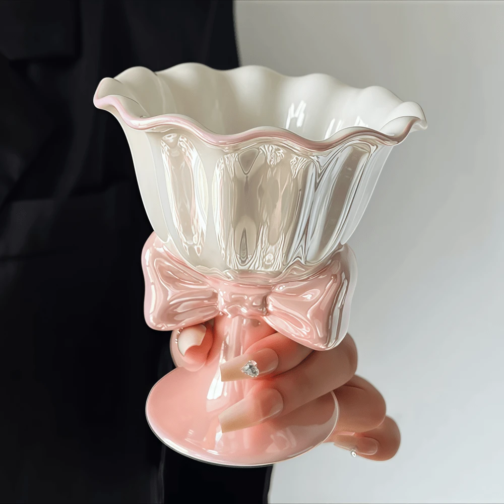 180ml Ceramic Bow Pearl Glaze Cute Mug, Japanese Style Dessert Ice Cream Cup, Milk Tea Cup, Milk Coffee Cup, Latte Cocoa Cup, Cappuccino Cold Drink Cup, Home Water Cup, Juice Yogurt Cup, Couple Cup For Women, Matcha Cup, Office, Birthday Graduation Season Gift, Tableware Set, Tea Cup, Back To School Season