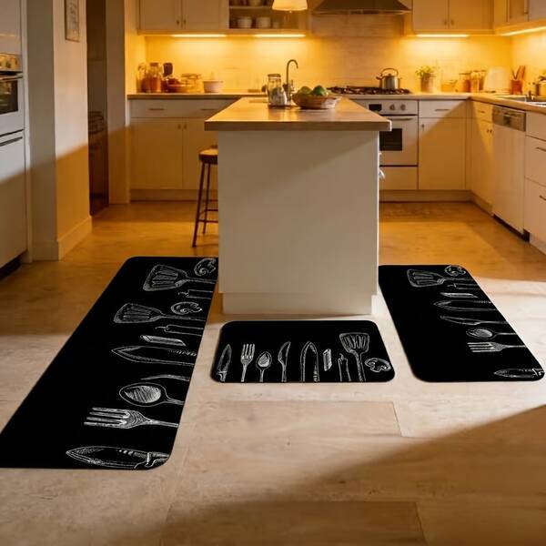 3-Piece Artistic Kitchen Rug Set, Rectangular, Soft, Suitable For Kitchen, Bathroom, Bedroom And Living Room, Home Decor, Gifts For Friends And Family, Holiday Gifts, Birthday Gifts, Kitchen Accessories, Gift