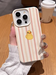 1件 白色條紋可愛鴨客製化極簡防摔軟 TPU 時尚手機殼 全包覆防污保護殼 相容 Apple 18 17 16 15 14 13 12 11 Pro Max Air 及系列 - 彩色 - 查看 4