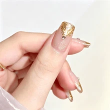 Shiny Gold Foil Flakes Nail Art Decor, Asymmetrical Metal Nail Art Stickers Gold Silver Foil Flakes Glitter, Create Luxurious Atmosphere Nail Art, Home Salon DIY Nail Art Handmade Decoration Accessories - Gold - View 5