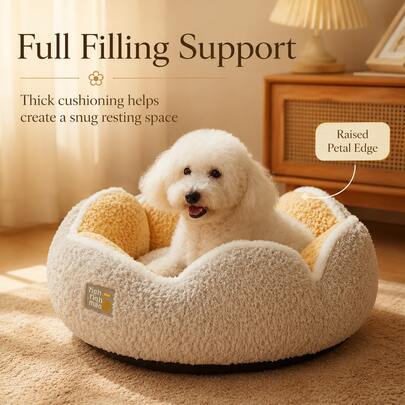 Flower-Shaped Plush Pet Bed, Suitable For Cats And Small Dogs, Soft And Comfortable Round Nest With Raised Petal Edges, Padded Sleeping Bed, 3 Colors Available, Multiple Sizes, Indoor Pet Resting Bed