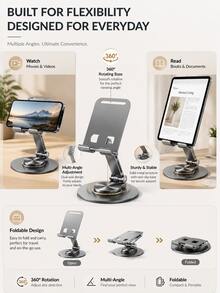 Metal Phone Stand Portable Phone Tablet Desktop Support Stand Tablet Holder Foldable 360 Degree Rotation, Adjustable Angle Support, Charger Compatible - Phone Stand - View 3