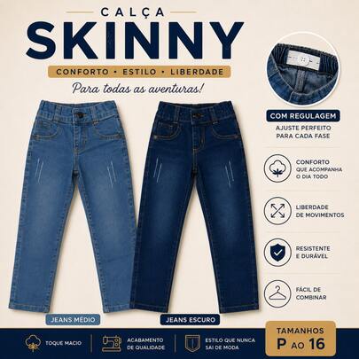 Calça Jeans Infantil Menino 1 á 15 anos Com Regulagem