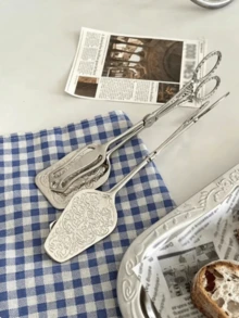 1pc European Style Embossed Cake Dessert Clip Vintage Bread Clip Baking Clip Exquisite Afternoon Tea Dessert Fruit Clip - Silver - View 1