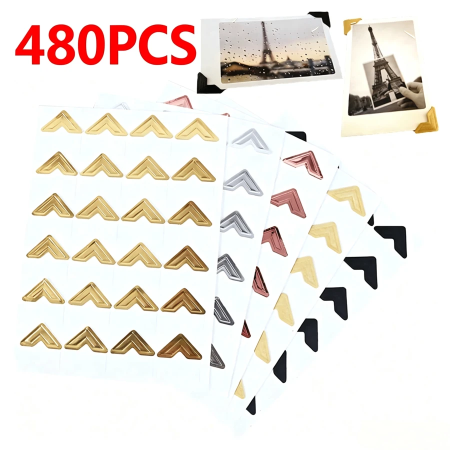 360pcs DIY Vintage Kraft Paper Corner Stickers, For Photo Album, Photo Frame Decoration, Scrapbook, Picture Protection Decoration - Multicolor - View 1
