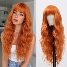 Orange Wig With Bangs, Ginger Yellow Wig, 28 Inch Long Curly Wavy Orange Hair Wig For Women, Natural Look Synthetic Fiber Heat Resistant, Halloween Wig, Daily Party Use - Multicolor - View 1