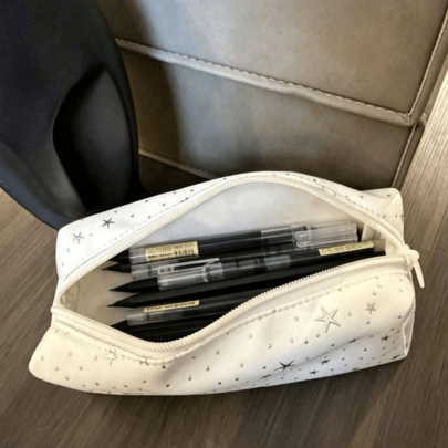 1pc Star Pattern Canvas Pencil Case, Large Capacity Zipper Pen Bag, Portable Student Stationery Storage Bag, Multi-Functional Cosmetic Storage Box, School, Office, Daily Use, New Semester Season, School Use