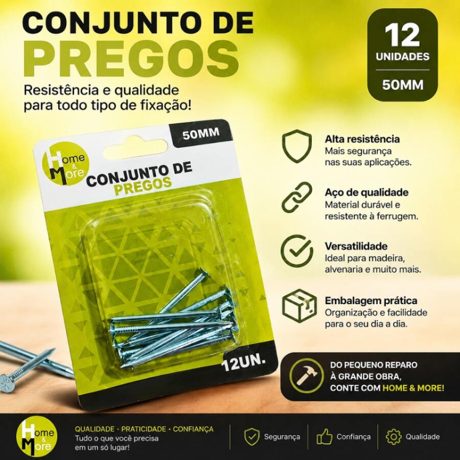 Jogo de Pregos 2,4x50mm Aço 12 unidades - HOME E MORE - 2,4x50mm-12pçs - Visão 1