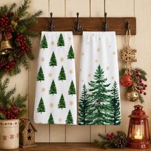 2pcs Christmas Tree Snowflake Pattern Kitchen Towels, Watercolor Pine Tree & Gold Snowflake Full Print Decorative Tea Towels, Suitable For Christmas, Christmas Party, Winter Kitchen, Family Gathering, Holiday Home Decor, 4/6/8pcs Set - Multicolor - View 4