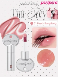 Peripera 2.4 G MOOD GLOWY TINT KEY 化妝品吊飾液體唇釉棒,豐盈果凍光澤感,透亮顯色,不乾澀長效持色唇彩鑰匙圈,可穿戴美妝配件,可用作包包掛飾,韓系美妝 - 01 Peach BongBong - 查看 2